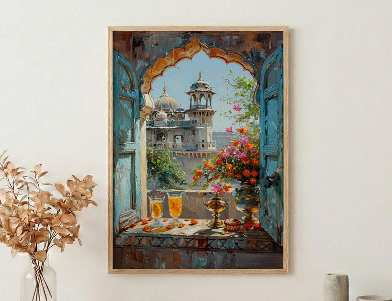 Rajasthan Wall Art, Indian Palace Art Print, Arched Window Poster, Lassi Sweet Decor, Royal Home Decor
