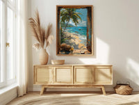 Goa Beach Poster, India Tropical Art Print, Bamboo Window Wall Art, Coconut Tree Painting, Summer Decor