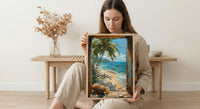 Goa Beach Poster, India Tropical Art Print, Bamboo Window Wall Art, Coconut Tree Painting, Summer Decor