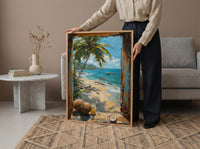 Goa Beach Poster, India Tropical Art Print, Bamboo Window Wall Art, Coconut Tree Painting, Summer Decor