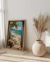Goa Beach Poster, India Tropical Art Print, Bamboo Window Wall Art, Coconut Tree Painting, Summer Decor
