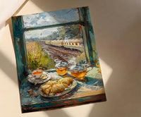 India Train Poster, Countryside Art Print, Travel Window Wall Art, Samosa Tea Painting, Cozy Asian Decor