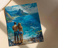 Rio de Janeiro Art Print, Brazil Ocean Poster, Christ the Redeemer Wall Art, Blue Mountain Painting, Tropical Travel Decor