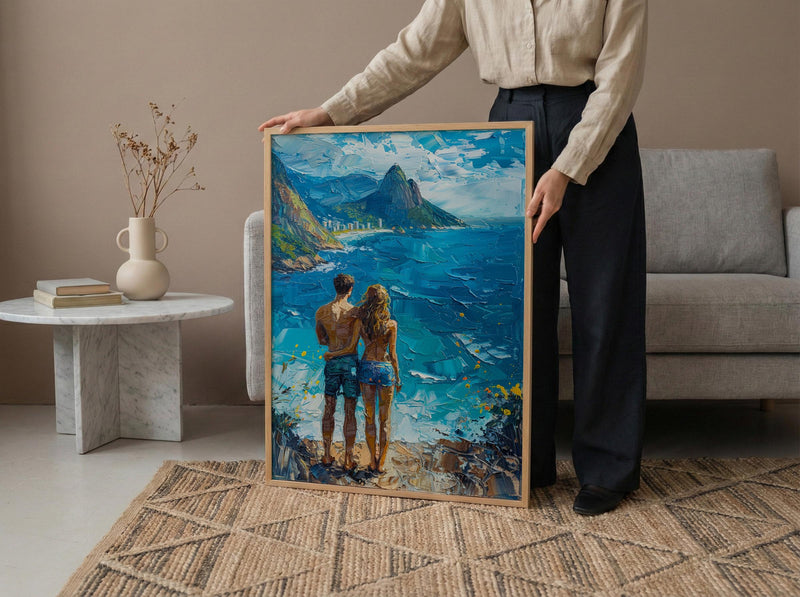 Rio de Janeiro Art Print, Brazil Ocean Poster, Christ the Redeemer Wall Art, Blue Mountain Painting, Tropical Travel Decor