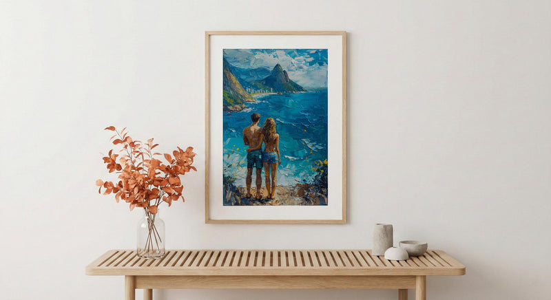 Rio de Janeiro Art Print, Brazil Ocean Poster, Christ the Redeemer Wall Art, Blue Mountain Painting, Tropical Travel Decor