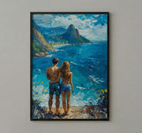 Rio de Janeiro Art Print, Brazil Ocean Poster, Christ the Redeemer Wall Art, Blue Mountain Painting, Tropical Travel Decor
