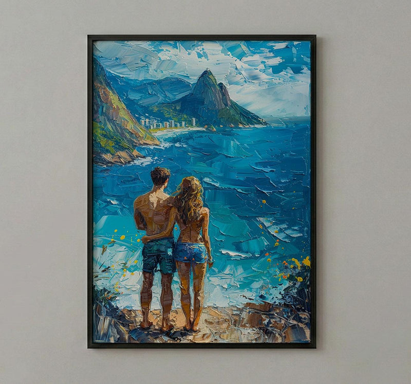 Rio de Janeiro Art Print, Brazil Ocean Poster, Christ the Redeemer Wall Art, Blue Mountain Painting, Tropical Travel Decor