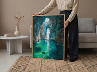 Mexico Wall Art, Cenote Cave Art Print, Magical Swimming Poster, Turquoise Water Painting, Boho Travel Decor