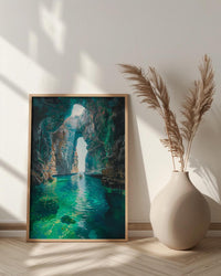 Mexico Wall Art, Cenote Cave Art Print, Magical Swimming Poster, Turquoise Water Painting, Boho Travel Decor