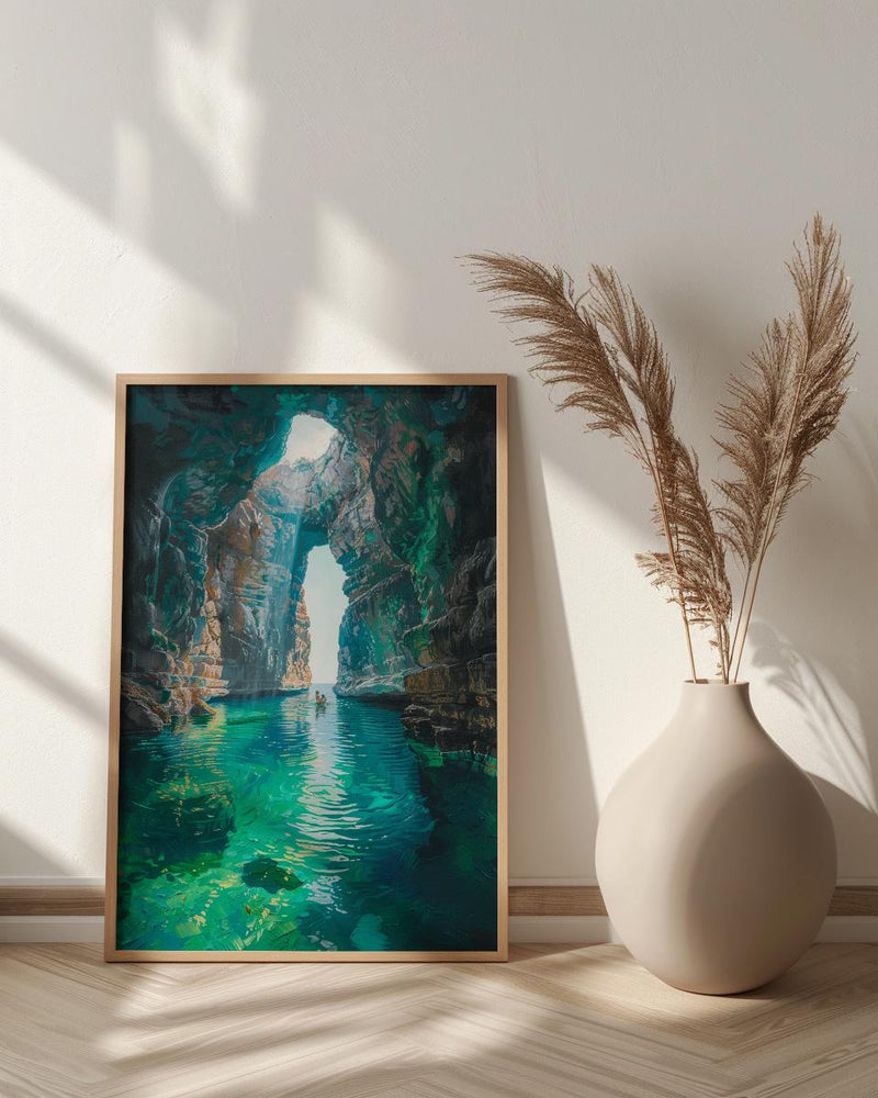 Mexico Wall Art, Cenote Cave Art Print, Magical Swimming Poster, Turquoise Water Painting, Boho Travel Decor