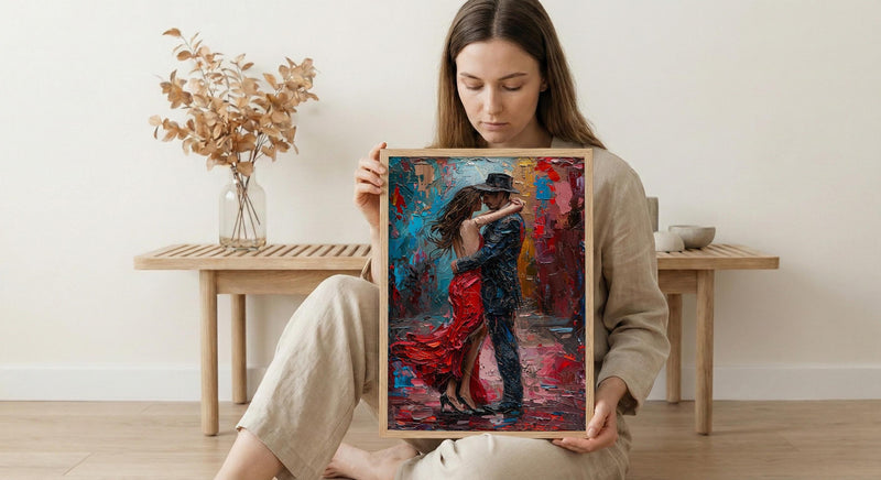 Buenos Aires Poster, Argentina Tango Art Print, Dramatic Dance Wall Art, Colorful Street Painting, Passionate Red Decor