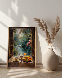 Amazon Rainforest Wall Art, Tropical River Art Print, Coffee Window Poster, Lush Green Painting, Nature Room Decor