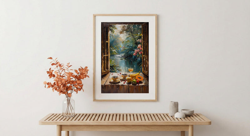 Amazon Rainforest Wall Art, Tropical River Art Print, Coffee Window Poster, Lush Green Painting, Nature Room Decor