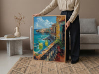 Havana Balcony Poster, Cuba Window Art Print, Mojito Summer Wall Art, Ocean View Painting, Colorful Coastal Decor