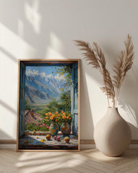 Andes Mountain Art Print, South America Window Poster, Yerba Mate Wall Art, Rustic Nature Painting, Cozy Travel Decor