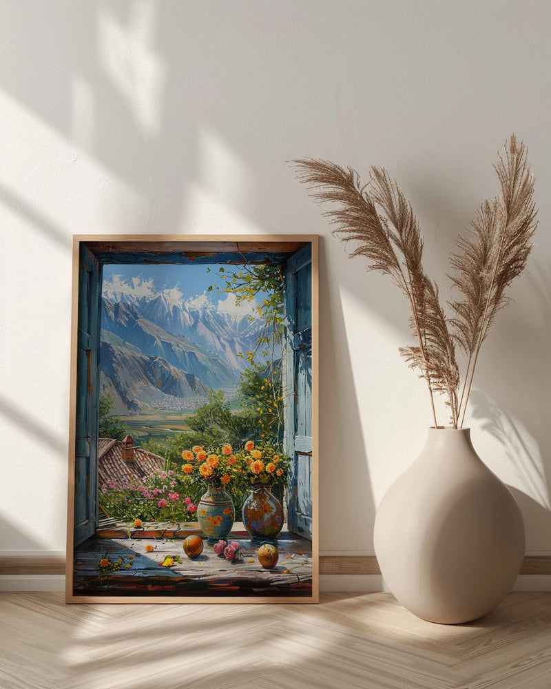 Andes Mountain Art Print, South America Window Poster, Yerba Mate Wall Art, Rustic Nature Painting, Cozy Travel Decor