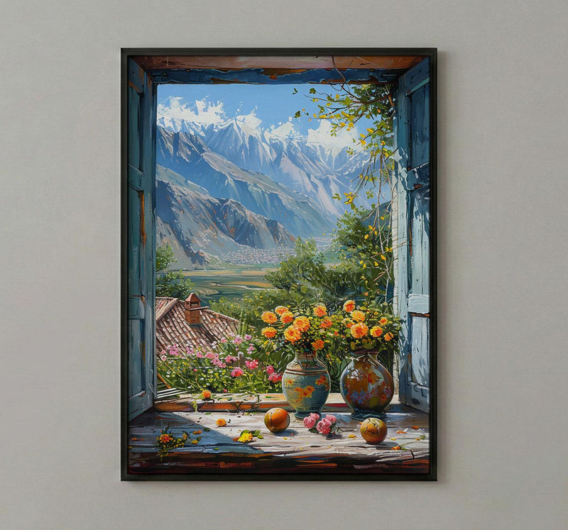 Andes Mountain Art Print, South America Window Poster, Yerba Mate Wall Art, Rustic Nature Painting, Cozy Travel Decor