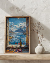 Patagonia Wall Art, Glacier Mountain Art Print, Cold Winter Window Poster, Red Wine Decor, Cozy Nature Painting