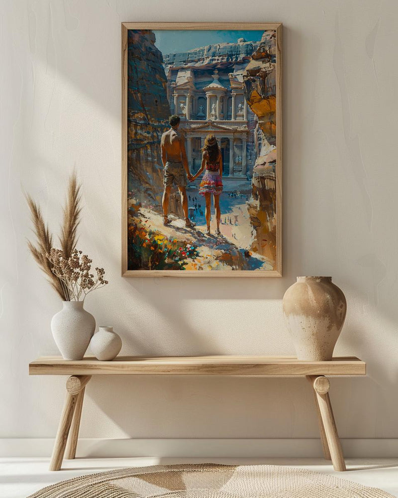 Petra Art Print, Jordan Treasury Poster, Ancient City Wall Art, Dramatic Light Painting, Middle Eastern Boho Decor