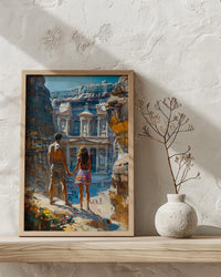 Petra Art Print, Jordan Treasury Poster, Ancient City Wall Art, Dramatic Light Painting, Middle Eastern Boho Decor
