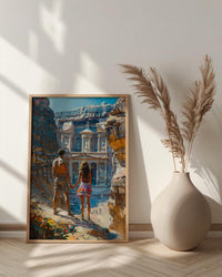Petra Art Print, Jordan Treasury Poster, Ancient City Wall Art, Dramatic Light Painting, Middle Eastern Boho Decor