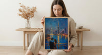 Dubai Wall Art, Burj Khalifa Art Print, Night Skyline Poster, Luxury Cityscape Painting, Modern UAE Decor