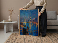 Dubai Wall Art, Burj Khalifa Art Print, Night Skyline Poster, Luxury Cityscape Painting, Modern UAE Decor