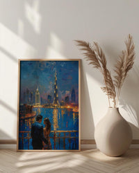 Dubai Wall Art, Burj Khalifa Art Print, Night Skyline Poster, Luxury Cityscape Painting, Modern UAE Decor