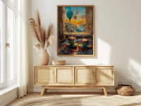 Cappadocia Wall Art, Cave Window Art Print, Hot Air Balloon Poster, Turkish Coffee Decor, Authentic Boho Painting
