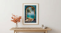 Desert Oasis Art Print, Palm Tree Poster, Relaxing Window Wall Art, Hookah Tea Painting, Middle Eastern Decor