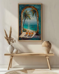 Desert Oasis Art Print, Palm Tree Poster, Relaxing Window Wall Art, Hookah Tea Painting, Middle Eastern Decor