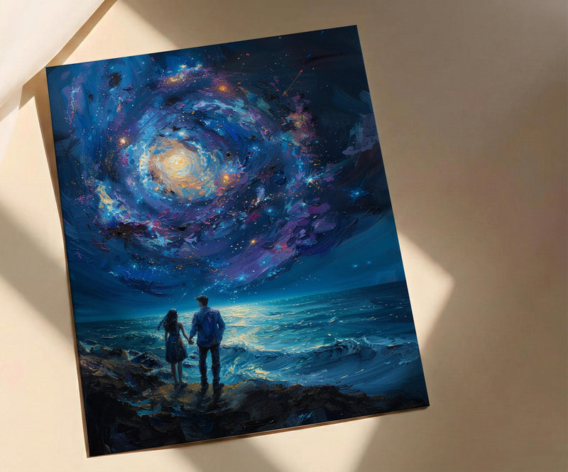 Celestial Wall Art, Cosmic Galaxy Art Print, Twin Flames Poster, Mystical Couple Painting, Space Witchy Decor
