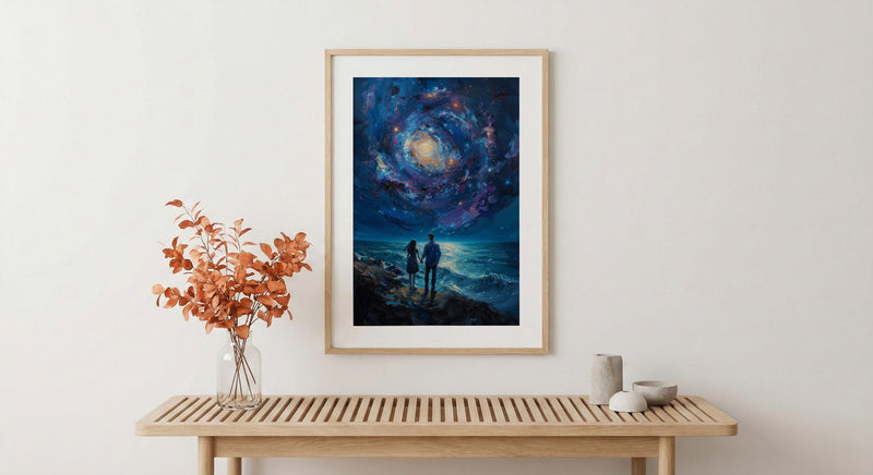 Celestial Wall Art, Cosmic Galaxy Art Print, Twin Flames Poster, Mystical Couple Painting, Space Witchy Decor
