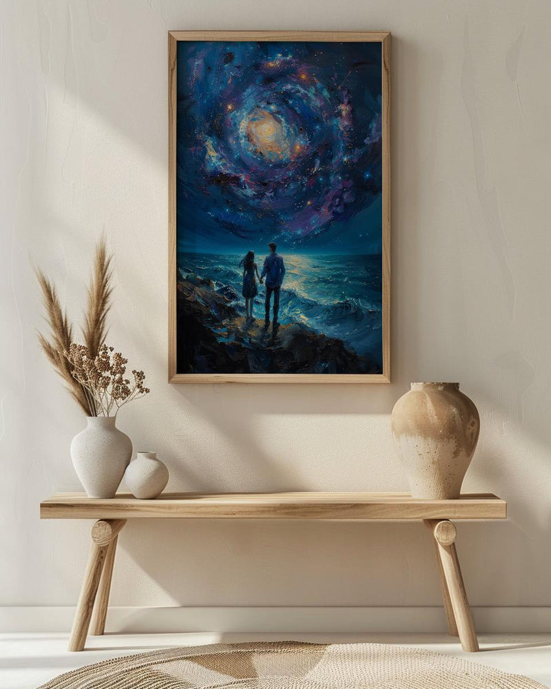 Celestial Wall Art, Cosmic Galaxy Art Print, Twin Flames Poster, Mystical Couple Painting, Space Witchy Decor