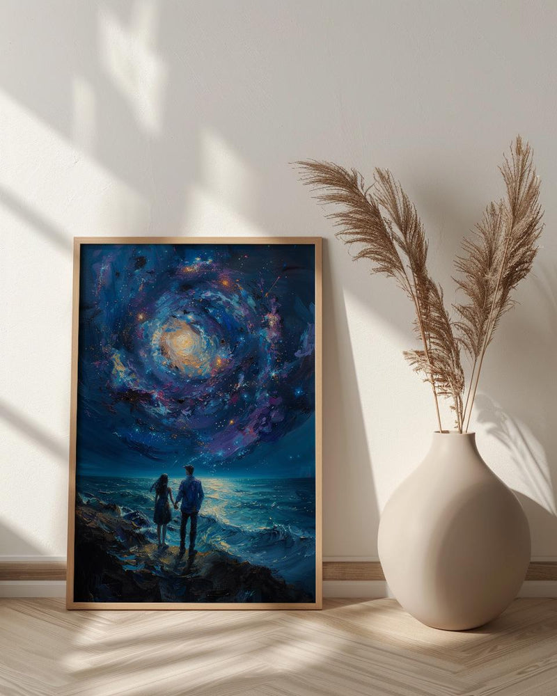 Celestial Wall Art, Cosmic Galaxy Art Print, Twin Flames Poster, Mystical Couple Painting, Space Witchy Decor