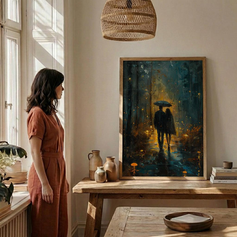 Enchanted Forest Poster, Mystical Art Print, Mushroom Wall Art, Witchy Couple Painting, Dark Fantasy Decor