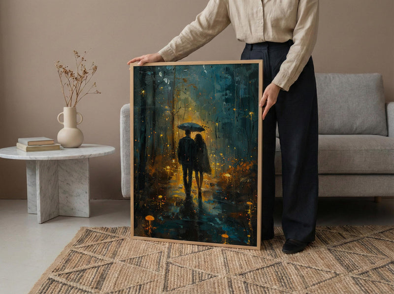 Enchanted Forest Poster, Mystical Art Print, Mushroom Wall Art, Witchy Couple Painting, Dark Fantasy Decor