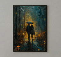 Enchanted Forest Poster, Mystical Art Print, Mushroom Wall Art, Witchy Couple Painting, Dark Fantasy Decor