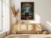Full Moon Art Print, Witchy Ritual Poster, Mystical Bonfire Wall Art, Spiritual Couple Painting, Gothic Home Decor