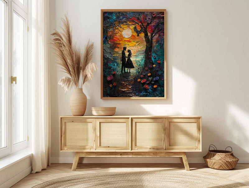 The Lovers Tarot Wall Art, Mystical Garden Art Print, Occult Poster, Spiritual Couple Painting, Witchy Gift Decor