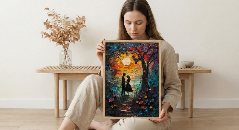 The Lovers Tarot Wall Art, Mystical Garden Art Print, Occult Poster, Spiritual Couple Painting, Witchy Gift Decor