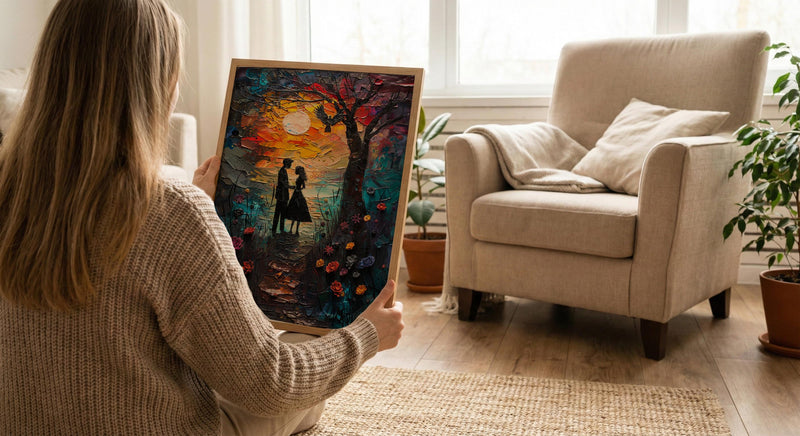 The Lovers Tarot Wall Art, Mystical Garden Art Print, Occult Poster, Spiritual Couple Painting, Witchy Gift Decor