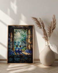 Gothic Wall Art, Witch Cottage Art Print, Spooky Forest Window Poster, Potion Bottles Decor, Dark Academia Painting