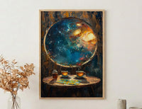 Celestial Wall Art, Cosmic Window Art Print, Space Poster, Round Window View, Star Map Herbal Tea Decor