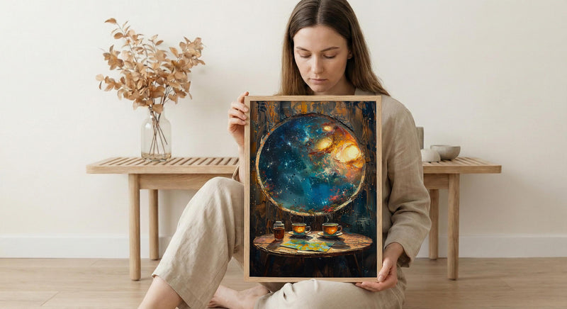 Celestial Wall Art, Cosmic Window Art Print, Space Poster, Round Window View, Star Map Herbal Tea Decor