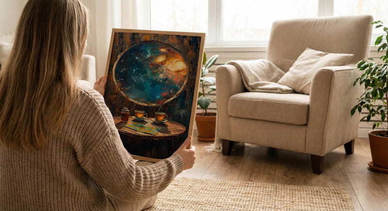 Celestial Wall Art, Cosmic Window Art Print, Space Poster, Round Window View, Star Map Herbal Tea Decor