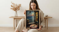 Tarot Poster, Moonlit Garden Art Print, Mystical Window Wall Art, Red Wine Decor, Occult Painting