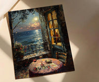 Tarot Poster, Moonlit Garden Art Print, Mystical Window Wall Art, Red Wine Decor, Occult Painting