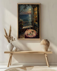 Tarot Poster, Moonlit Garden Art Print, Mystical Window Wall Art, Red Wine Decor, Occult Painting