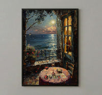Tarot Poster, Moonlit Garden Art Print, Mystical Window Wall Art, Red Wine Decor, Occult Painting